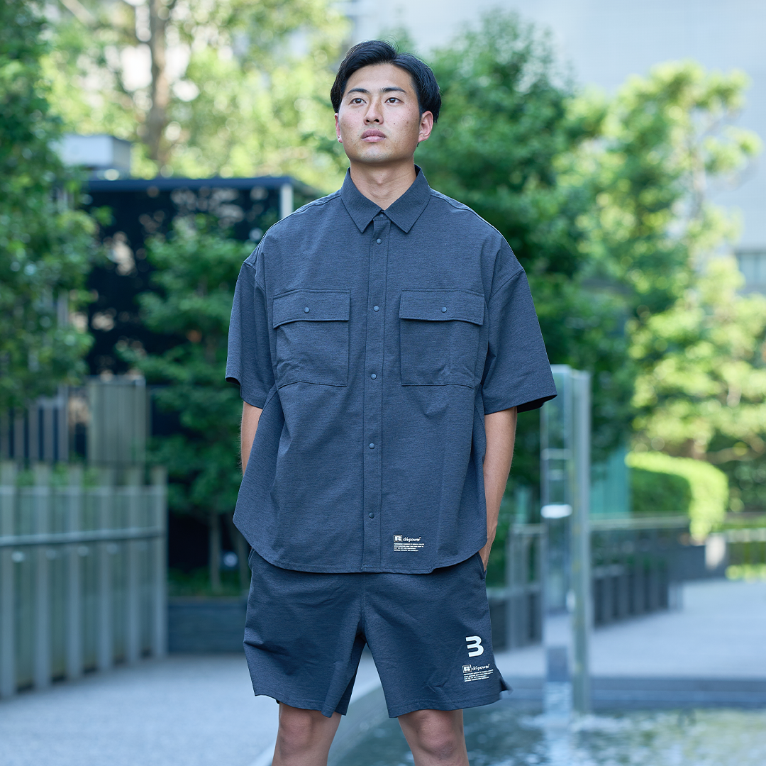 BEN GENERAL Russell Athletic ドライパワーストレッチボタンアップショートスリーブイージーシャツ チャコール