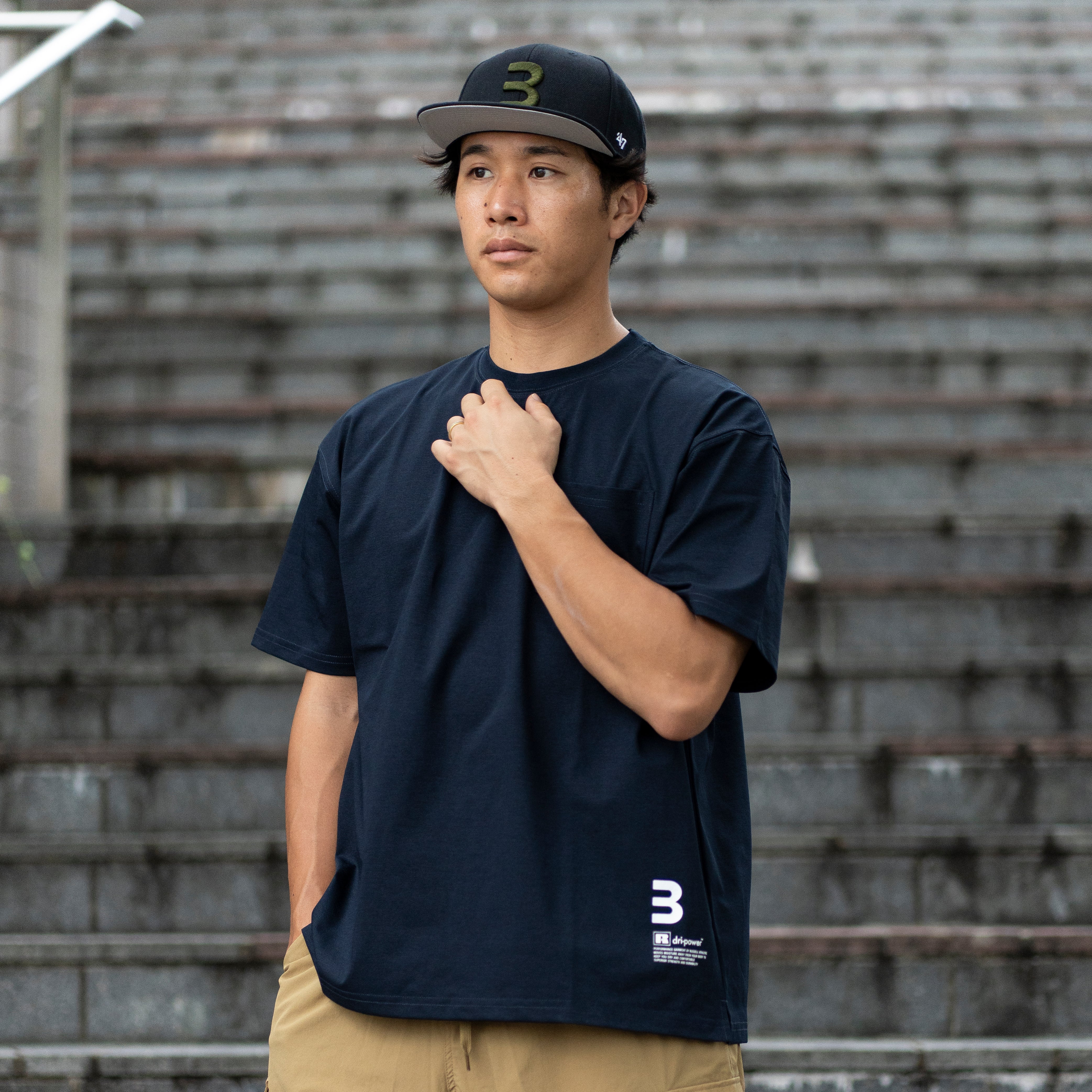 BEN GENERAL Russell Athletic ドライパワーストレッチベーシックポケットTシャツ ネイビー