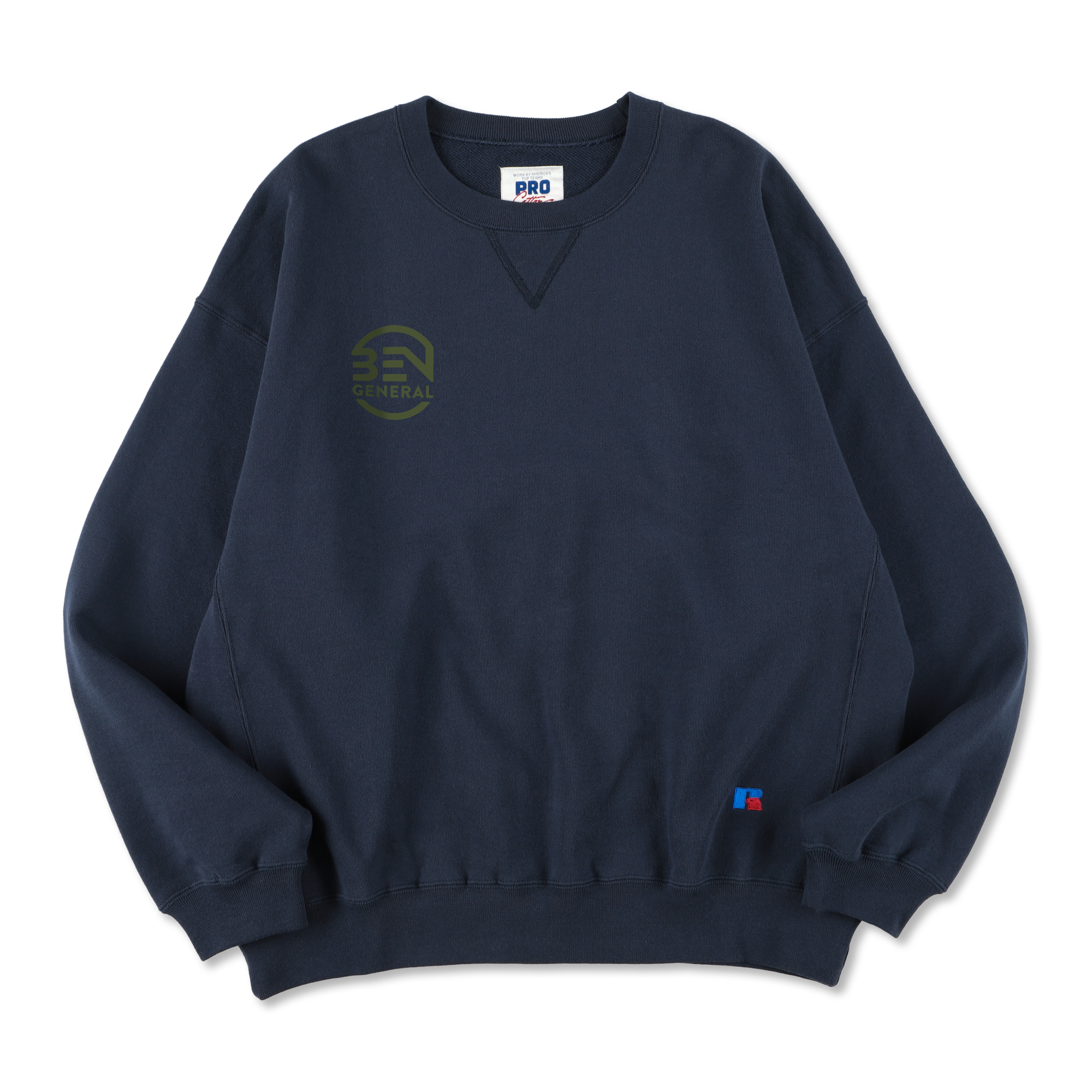 BEN GENERAL Russell Athletic プロコットンループバックテリースウェットクルーシャツ ネイビー
