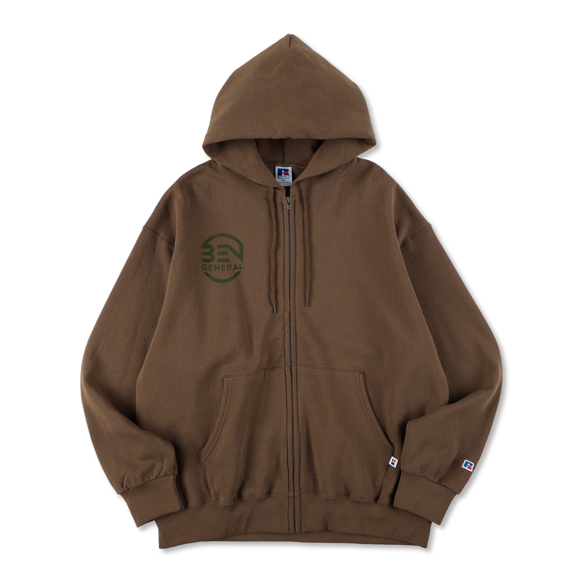 BEN GENERAL Russell Athletic ブックストアフリーススウェットジップアップフーディー アーミー